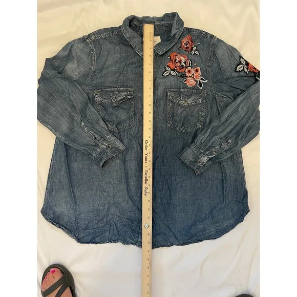 Jessica Simpson Womens Sz 1X Blue Denim Twill Embroidered Studded Western Boho - Picture 2 of 8